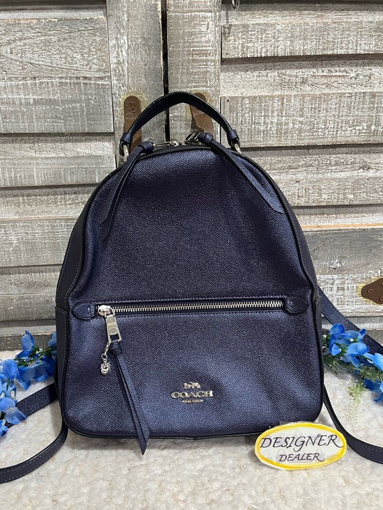 Coach Handbags - COACH Jordyn Metallic Blue Crossgrain Leather Backpack 84221